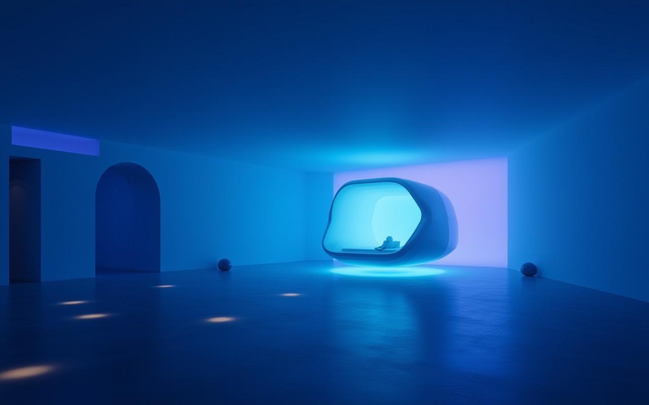 Futuristic zero-gravity meditation chamber